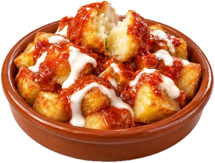 Patatas bravas en cazuela de barro con salsa brava