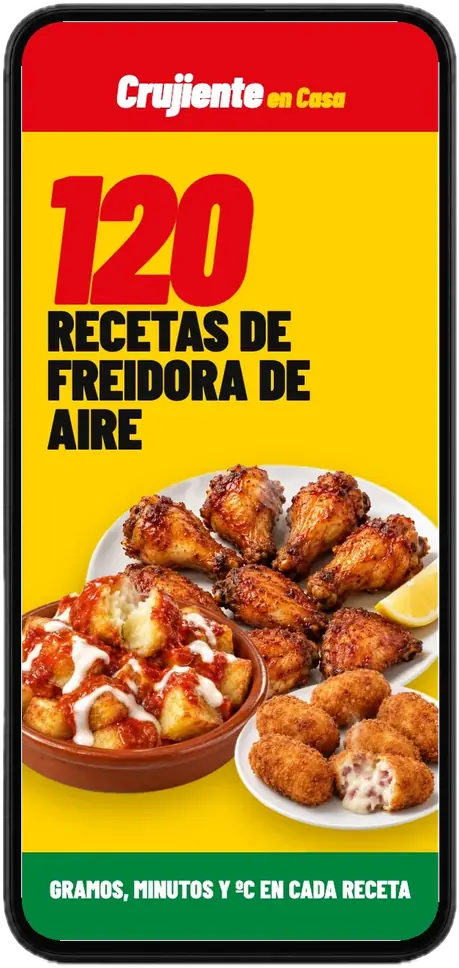 Portada del recetario en PDF abierta en un móvil: 120 recetas de freidora de aire